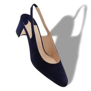 MANOLO BLAHNIK Navy Allurasan Suede Slingback Pumps size 40.5